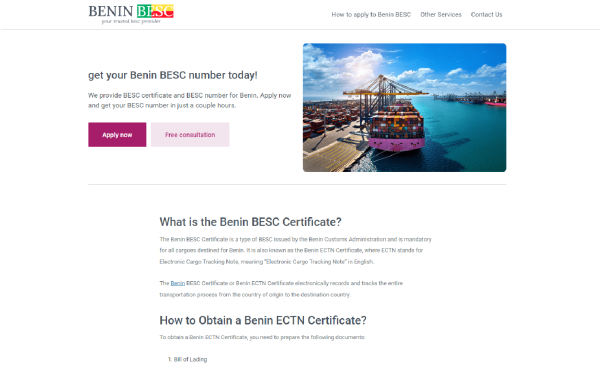 Benin Besc Certificate Company
