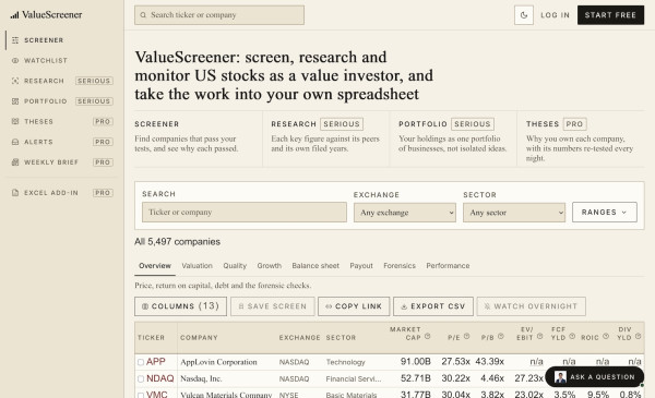 ValueScreener