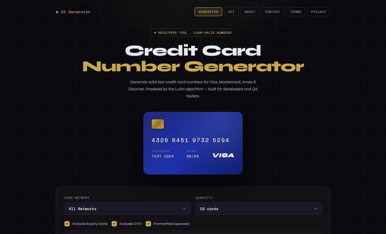 Credit Card Numbers Generator