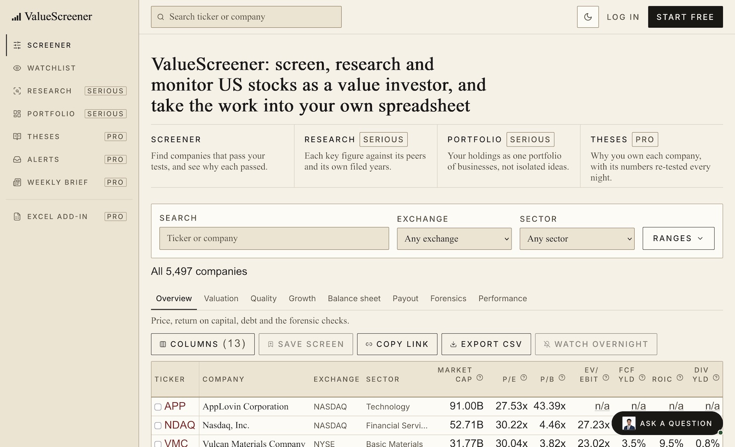 ValueScreener